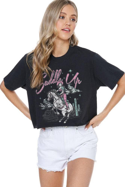 Saddle Up Cowgirl Graphic Cropped Tee