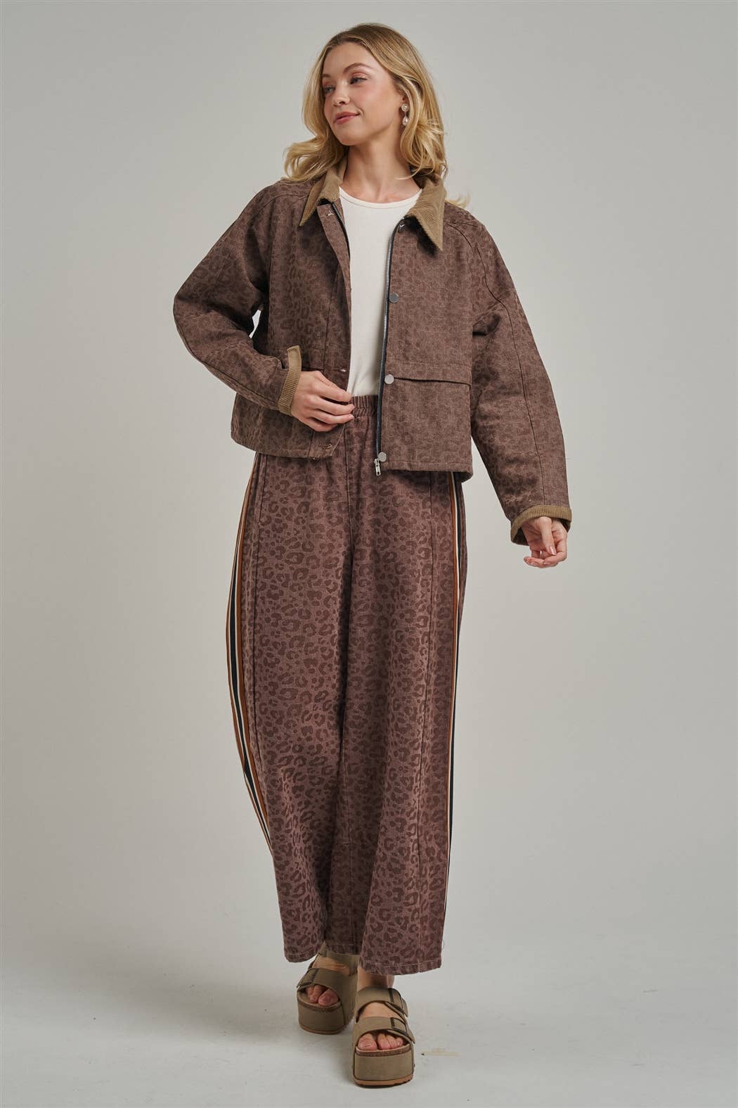 FALL VINTAGE LEOPARD WIDE LEG PANTS