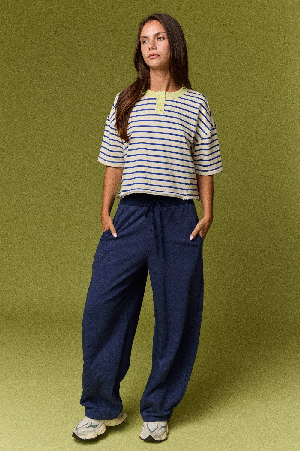 Henley Neck Stripe Top