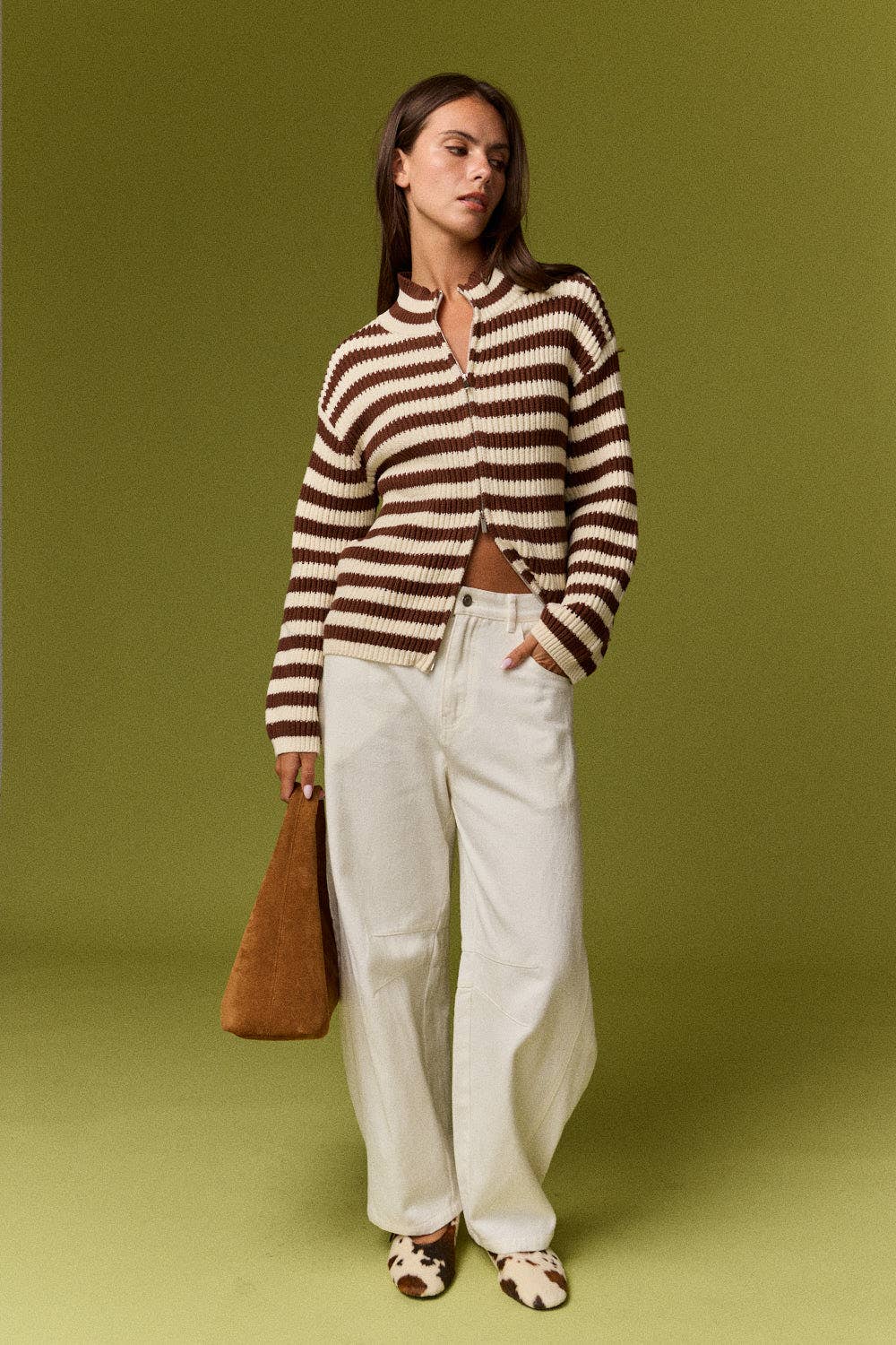 Marissa Rib Knit Striped Zip-Up Cardigan