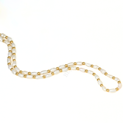 Gold Beaded Freshwater Pearl Necklace