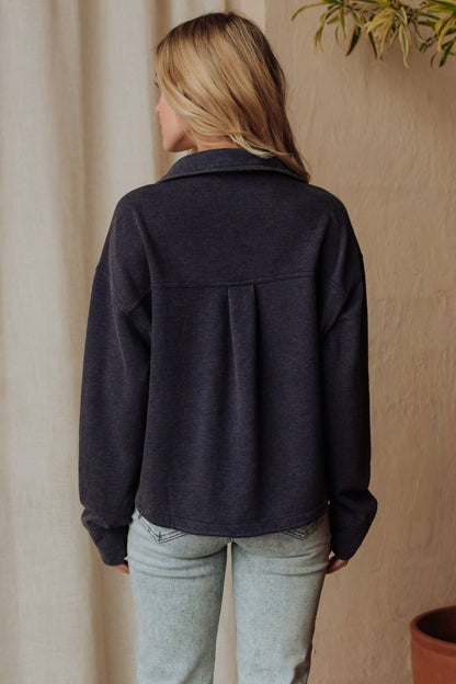 Navy Cropped Washed Soft Button Up