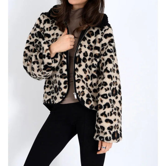 Leopard Sherpa Zip-Up Jacket