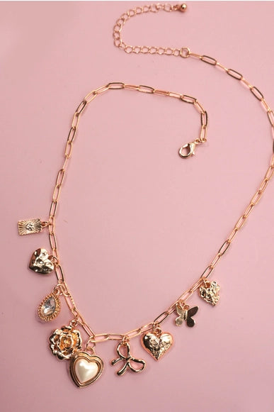 Floral Heart Charm Necklace