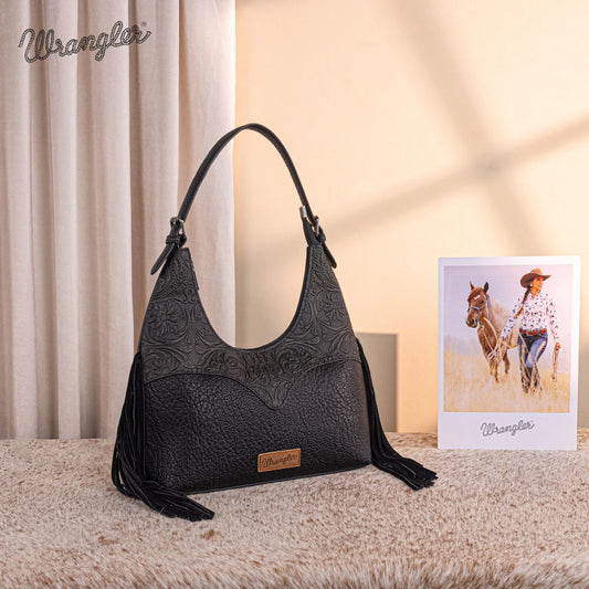 Wrangler Floral Tooled Fringe Shoulder Bag