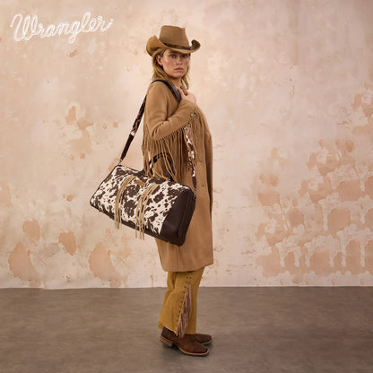 Wrangler Fringe Cowprint Crossbody Duffle