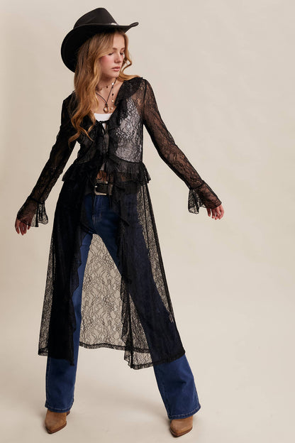 Sheer Lace Ruffle Duster