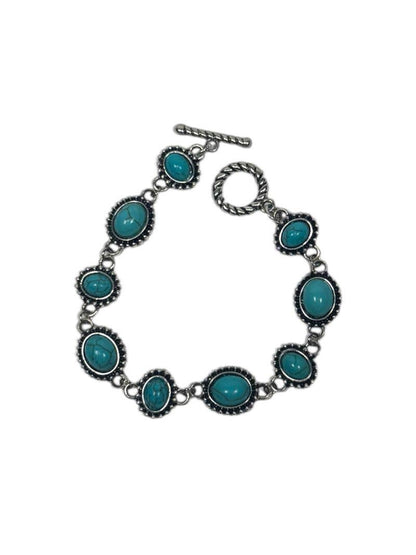 Silver & Oval Turquoise Link Bracelet w/ Toggle Clasp