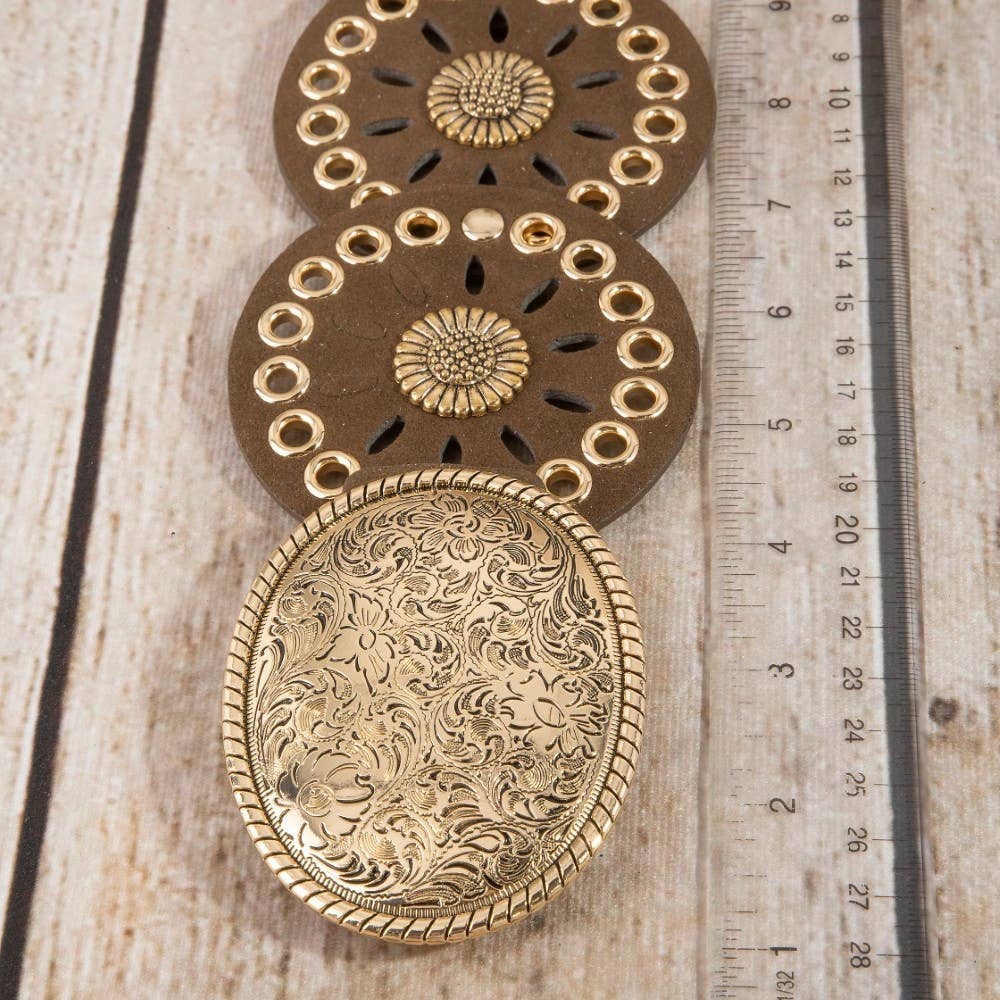 Western Concho Disc Oval Buckle Belt