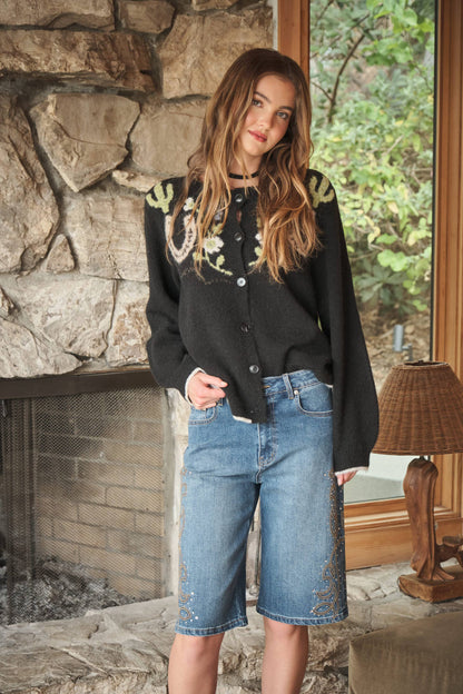 Western Graphic Sweater Cardigan