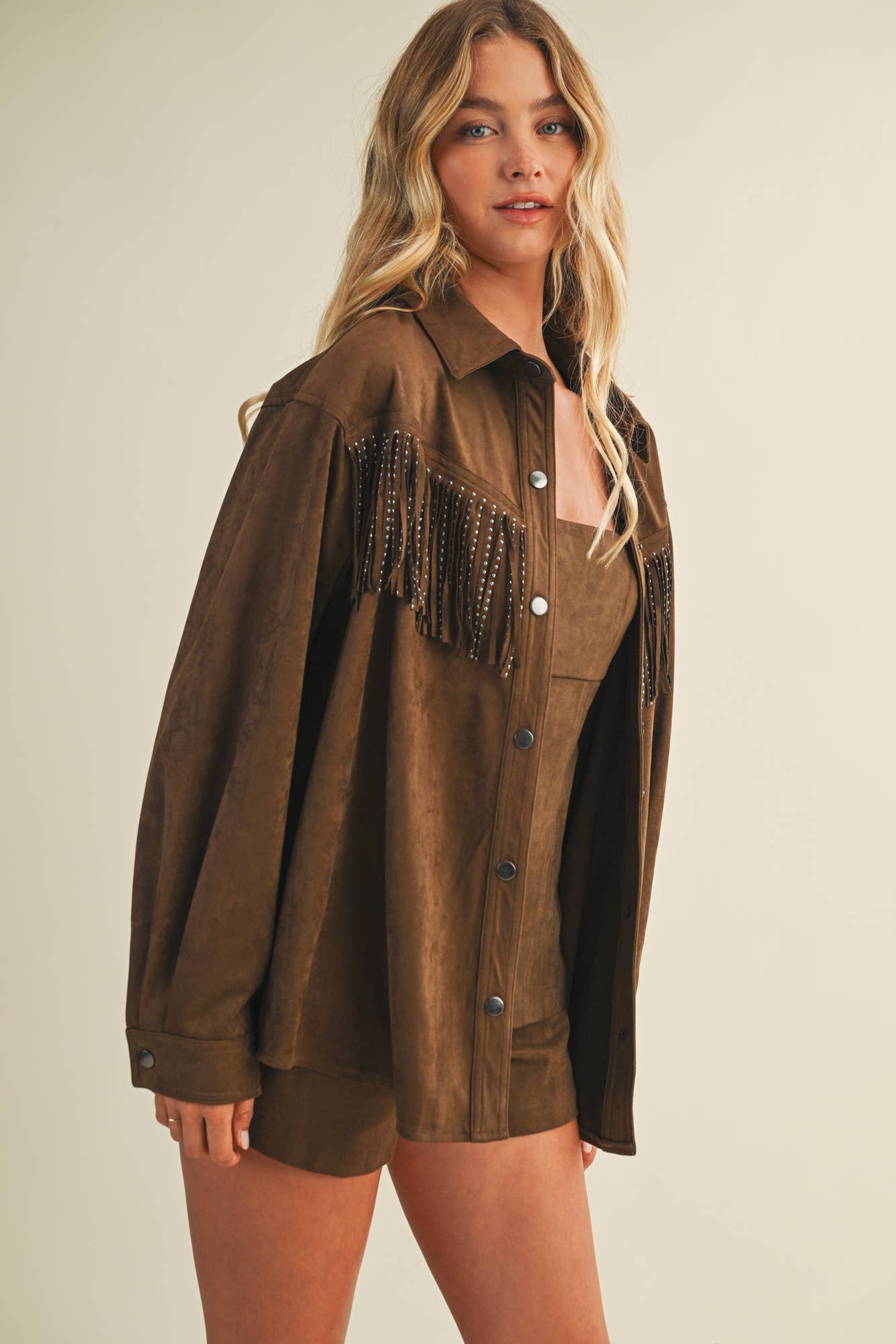 Brown Studded Fringe Suede Jacket
