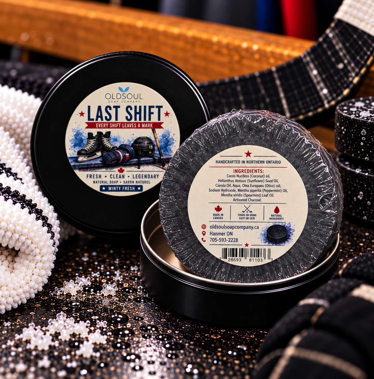 Hockey Puck Soap + Tin