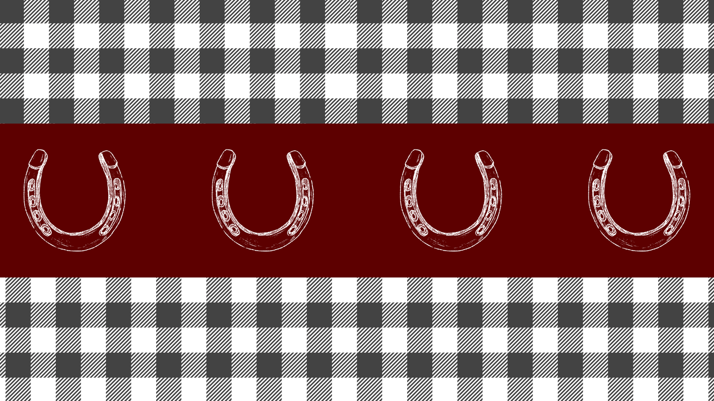 100% Silk Twilly Scarf with Horsehoe and Gingham : Red