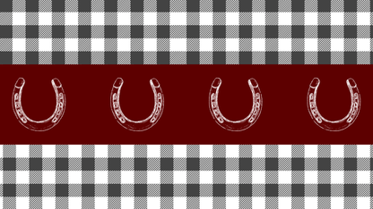 100% Silk Twilly Scarf with Horsehoe and Gingham : Red