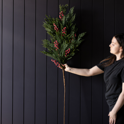 Red Plum Frosted Berry Norfolk Cypress Real Touch Stems: Medium Stem - 31”
