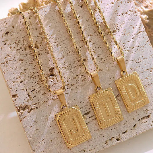 18K Gold Plated Letter Tag Necklace