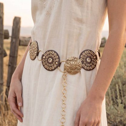 Studded Disc Floral Concho Chain Belt