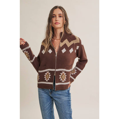 RUSTIC ESCAPE FAIR ISLE 2-WAY ZIP MOCK NECK SWEATER JACKET