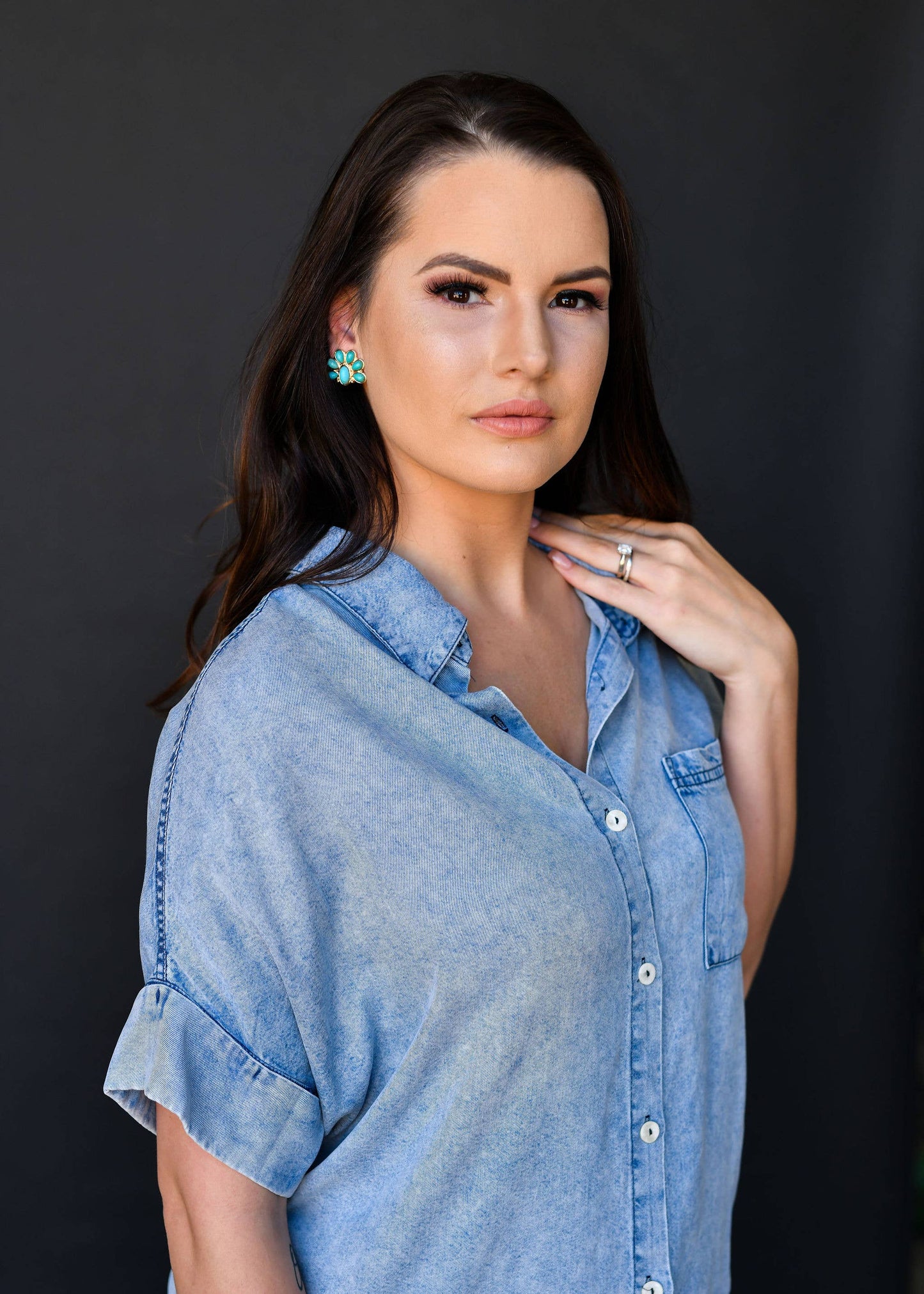 Half Flower Turquoise Post Earring