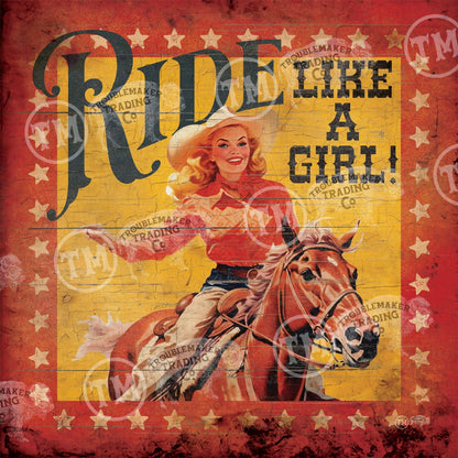 Ride Like a Girl w/Stars -Square Framed Artwork:  - 10"