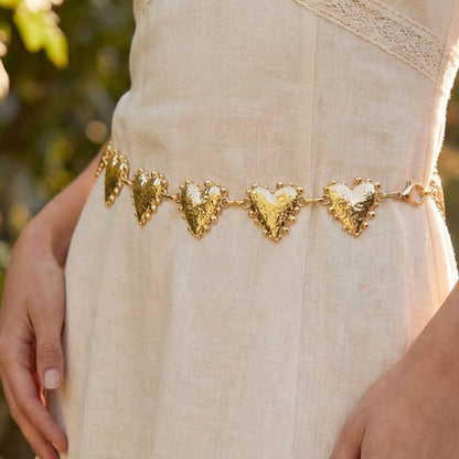 Hammered Heart Link Chain Belt