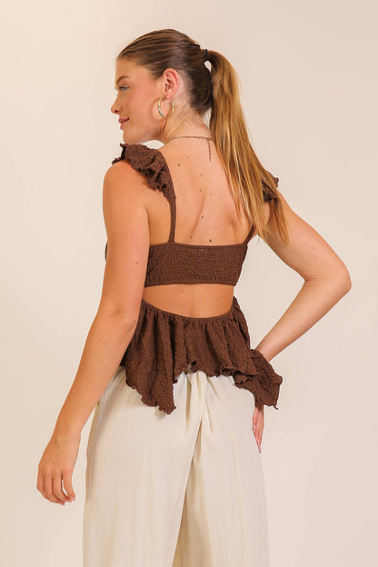 Open Back Ruffle Peplum Top
