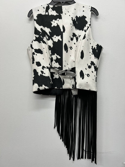 Asymmetrical Fringe Cow Print Vest