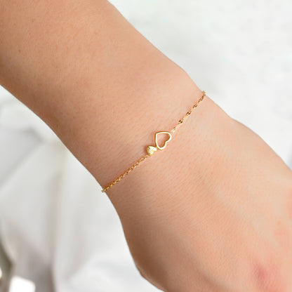 Gold Mixed Chain Double Heart Bracelet