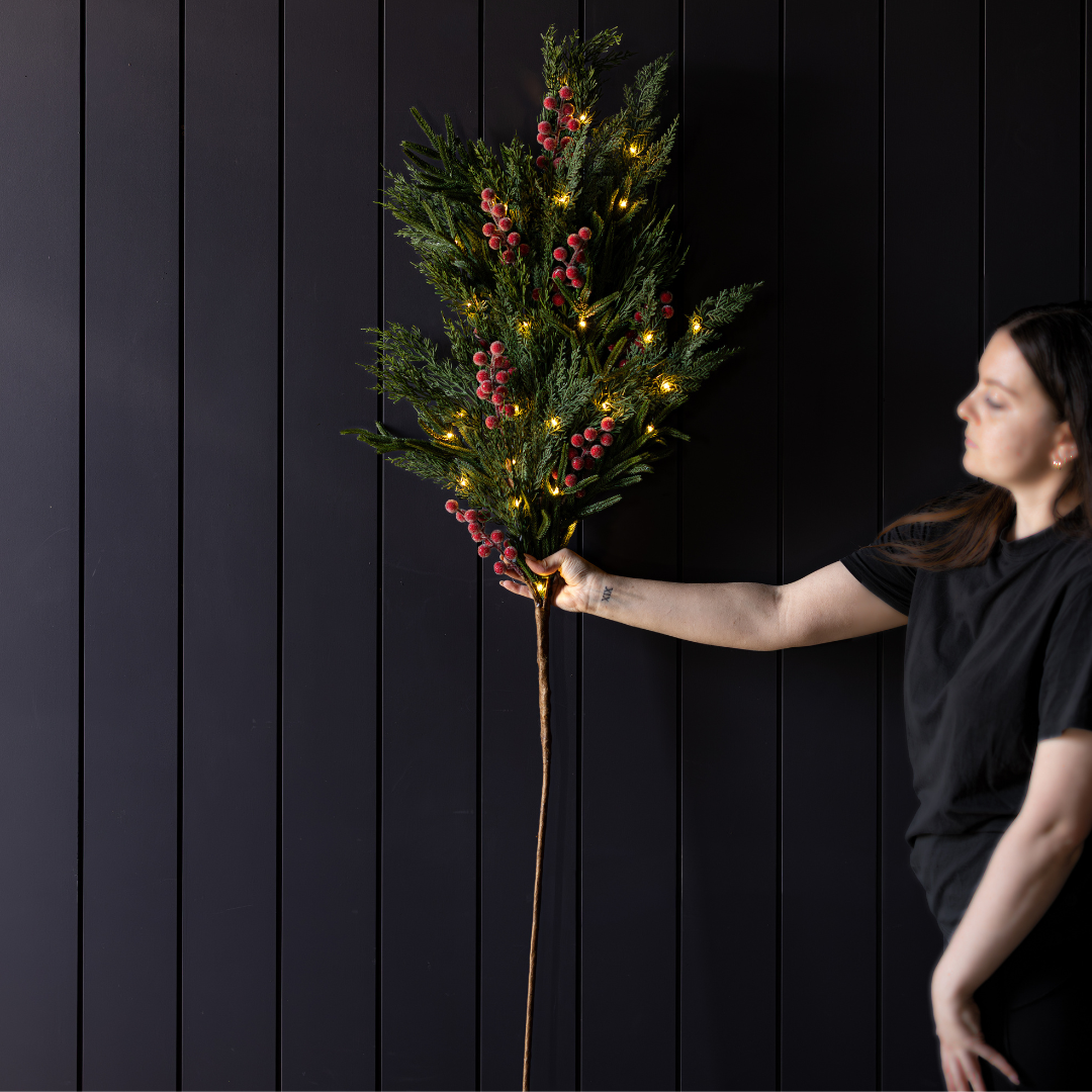 Red Plum Frosted Berry Norfolk Cypress Real Touch Stems: Medium Stem - 31”