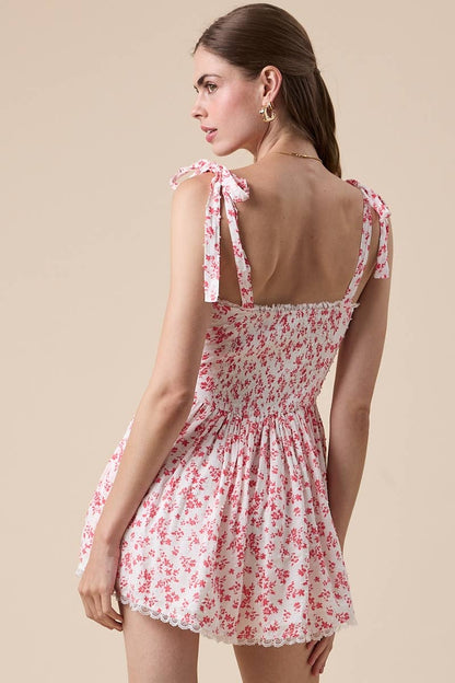 Floral Lace Trim Mini Romper