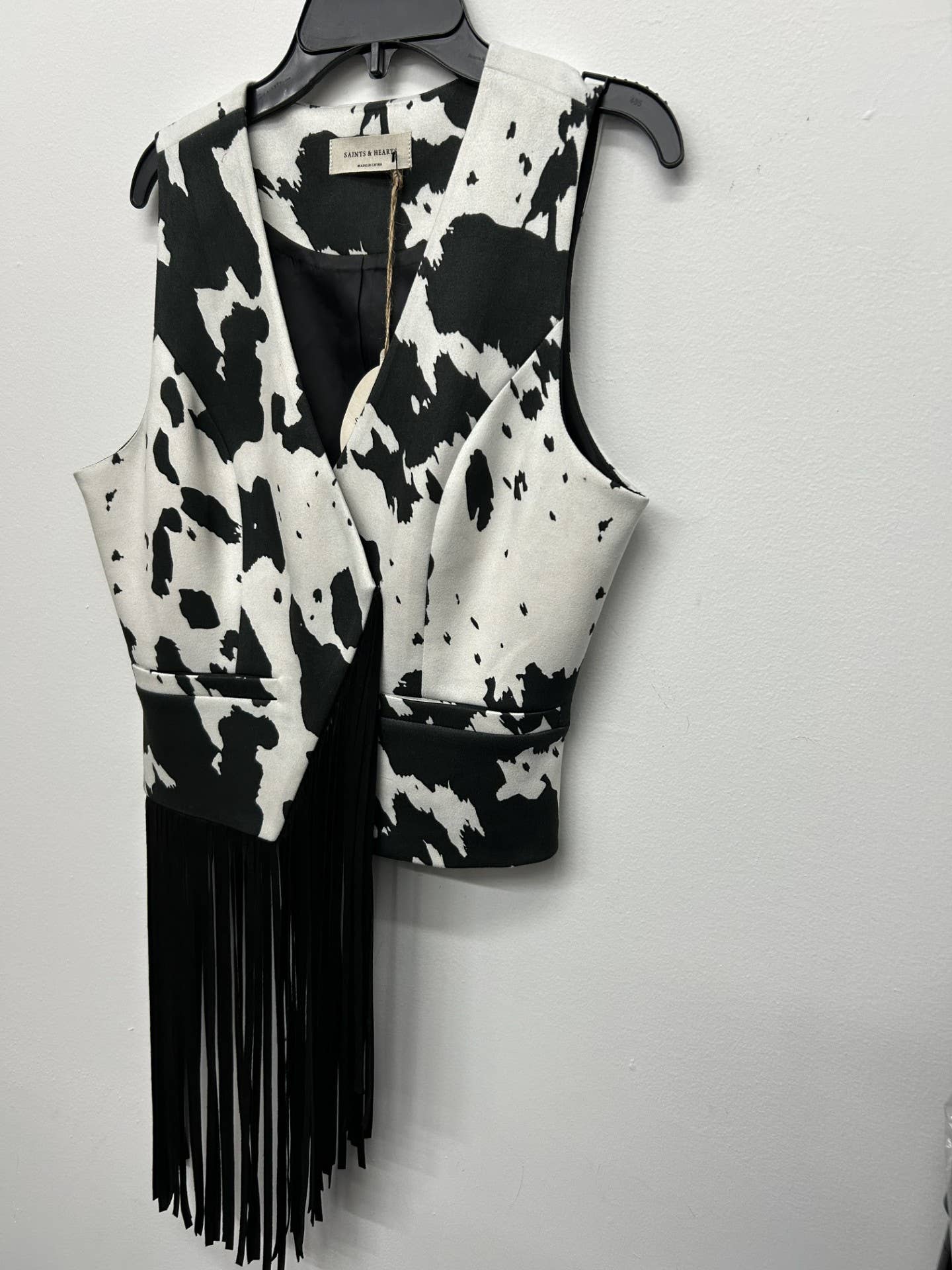Asymmetrical Fringe Cow Print Vest