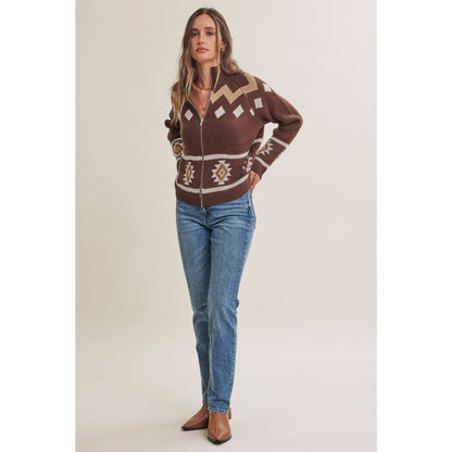 RUSTIC ESCAPE FAIR ISLE 2-WAY ZIP MOCK NECK SWEATER JACKET