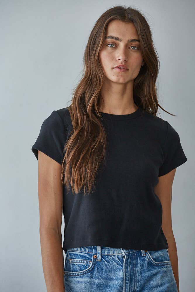 Knit Cotton Round Neck Short Sleeve Top