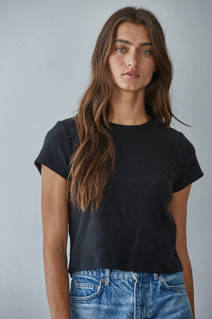Knit Cotton Round Neck Short Sleeve Top