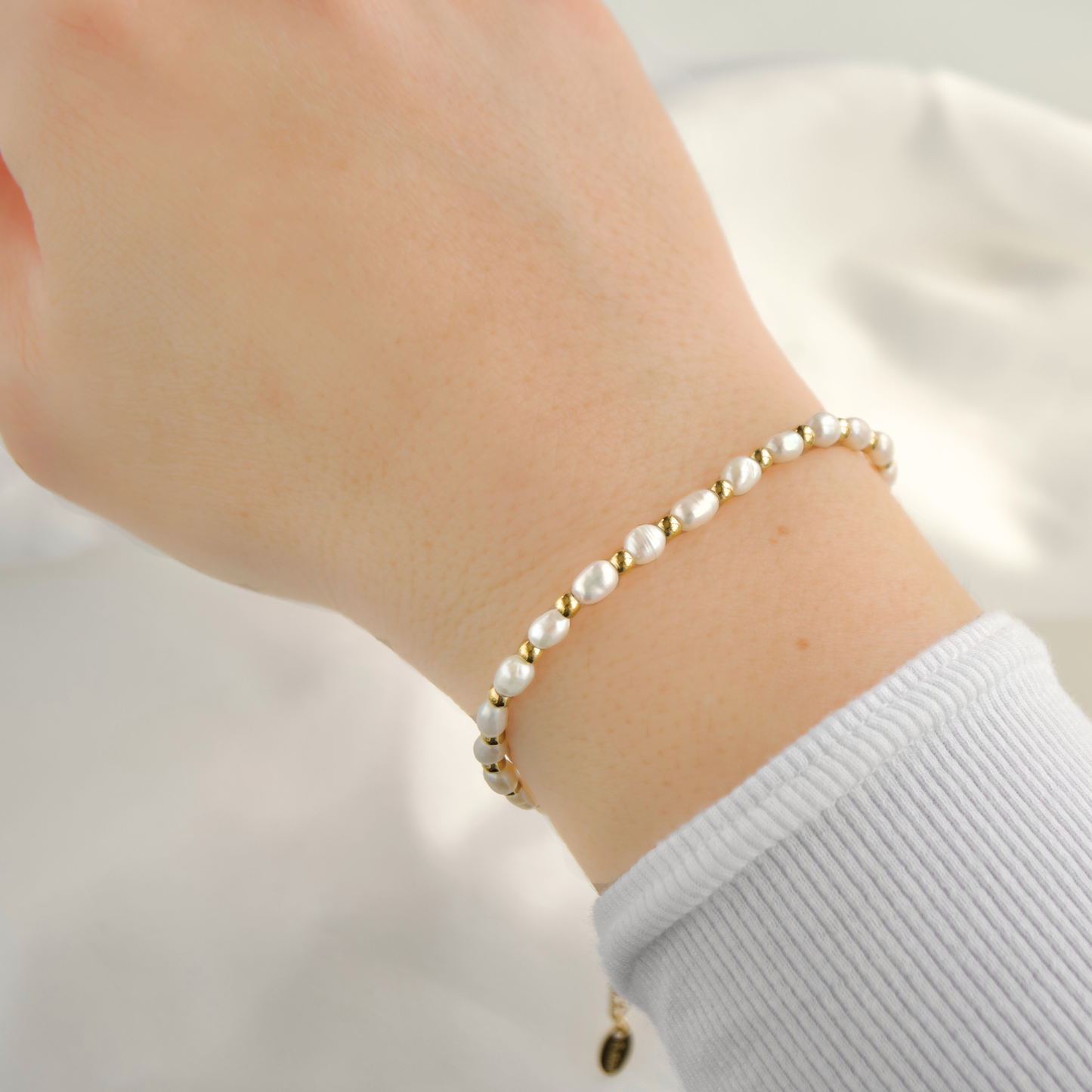 Gold Beaded Freshwater Pearl Bracelet