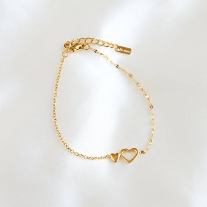 Gold Mixed Chain Double Heart Bracelet
