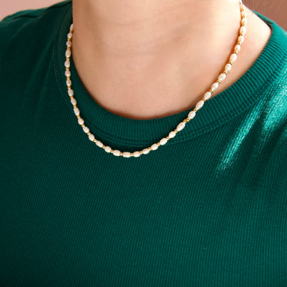 Gold Beaded Freshwater Pearl Necklace