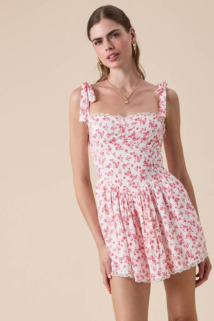 Floral Lace Trim Mini Romper