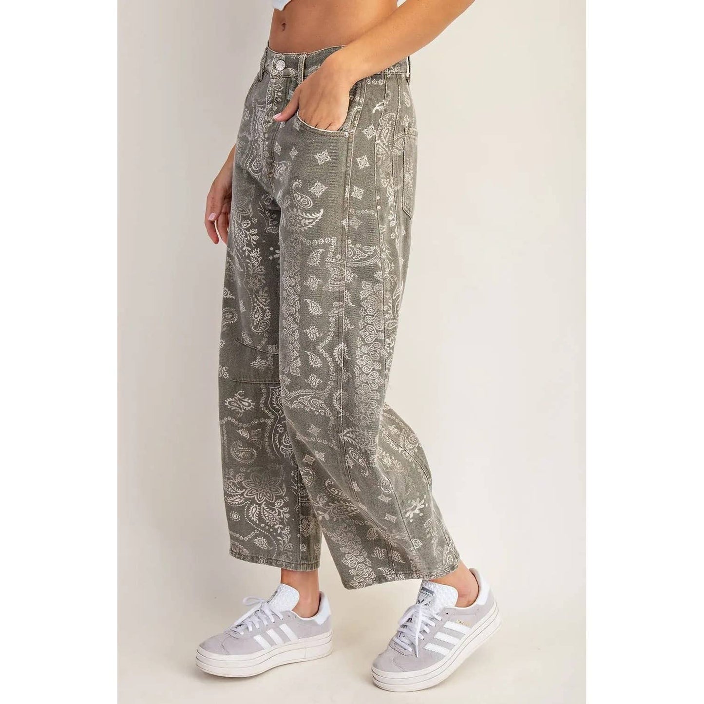 Mineral Washed Paisley Printed Jeans