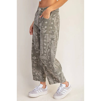 Mineral Washed Paisley Printed Jeans