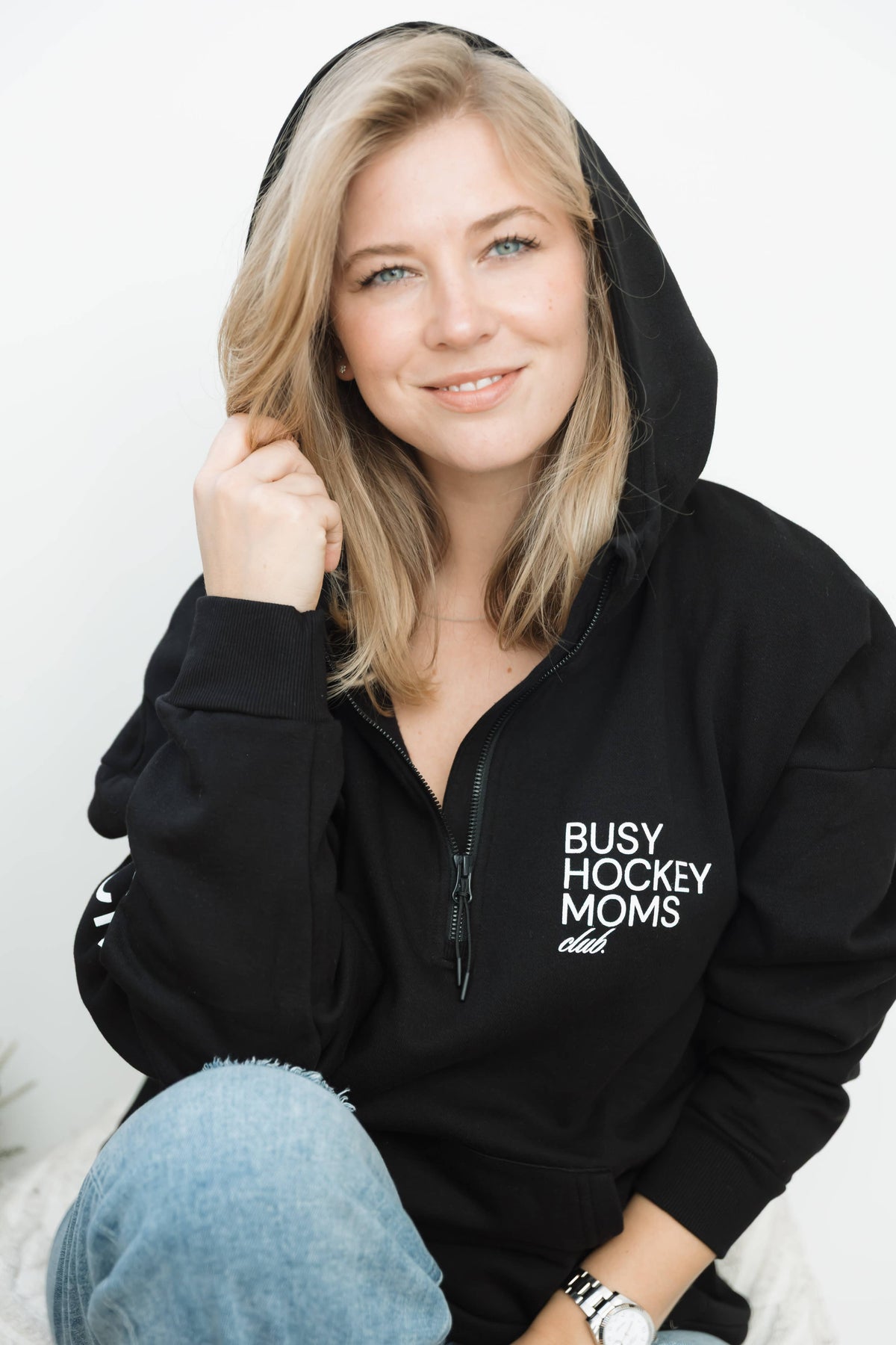 Busy Hockey Mom Half Zip Hoodie