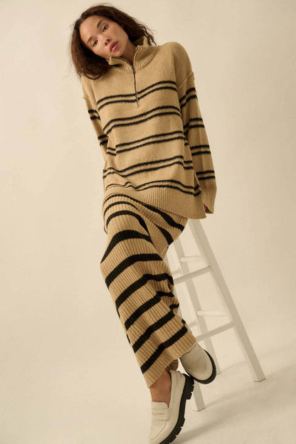 Textured Striped Knit Quarter-Zip Sweater