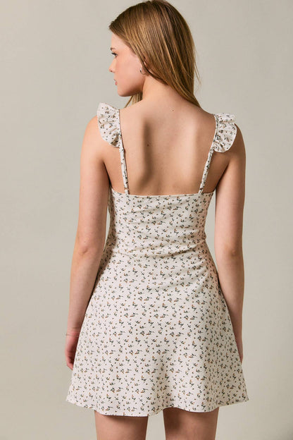 RUFFLE SLEEVE SWEETHEART NECK LINE MINI DRESS