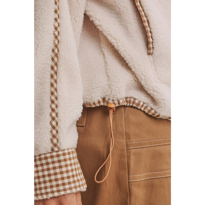 CABIN GINGHAM TRIM FLEECE HALF-ZIP PULLOVER