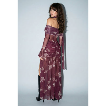Floral Mesh Off-Shoulder Maxi Dress