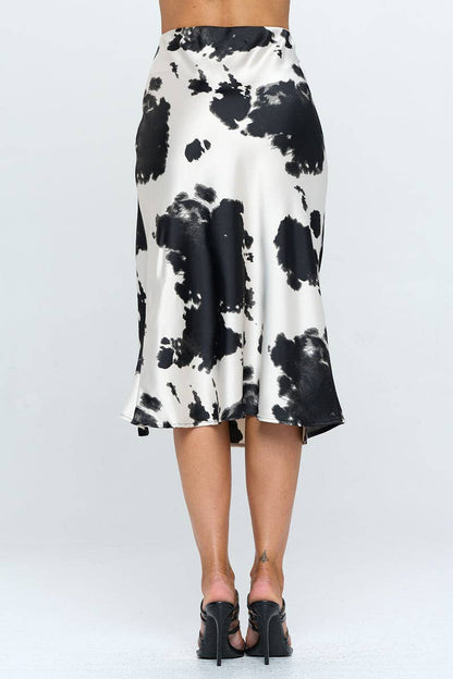 Cow Print Midi Skirt with Slit