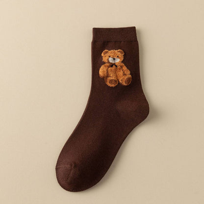 Brown Bear Pattern Crew Socks