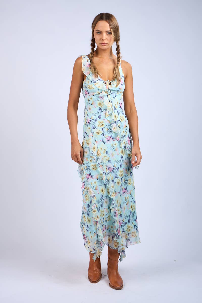 Floral Unbalanced Strap Maxi Dress