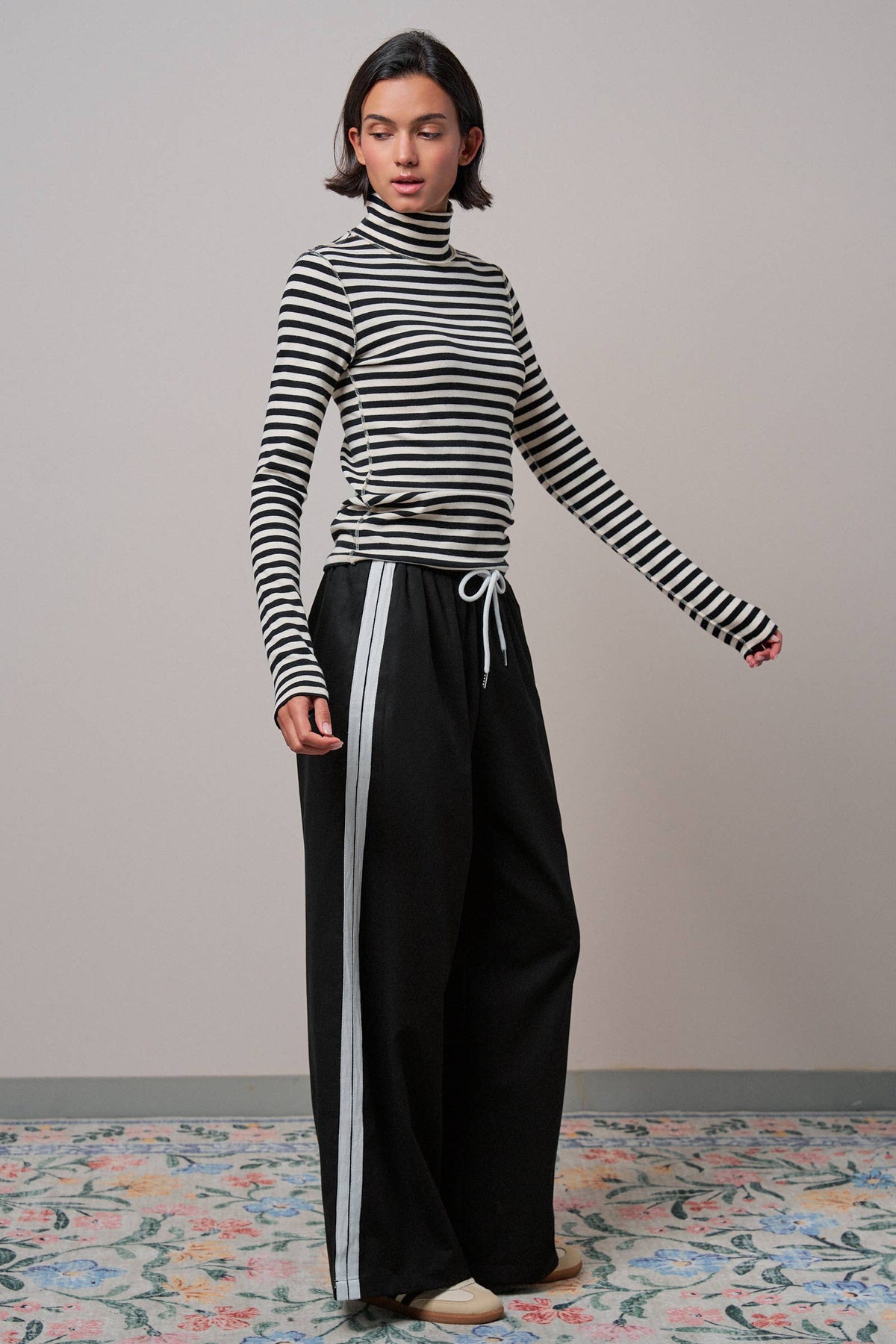 Wide Leg Side Stripe Linen Track Pant