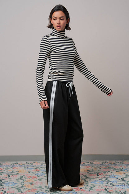 Wide Leg Side Stripe Linen Track Pant